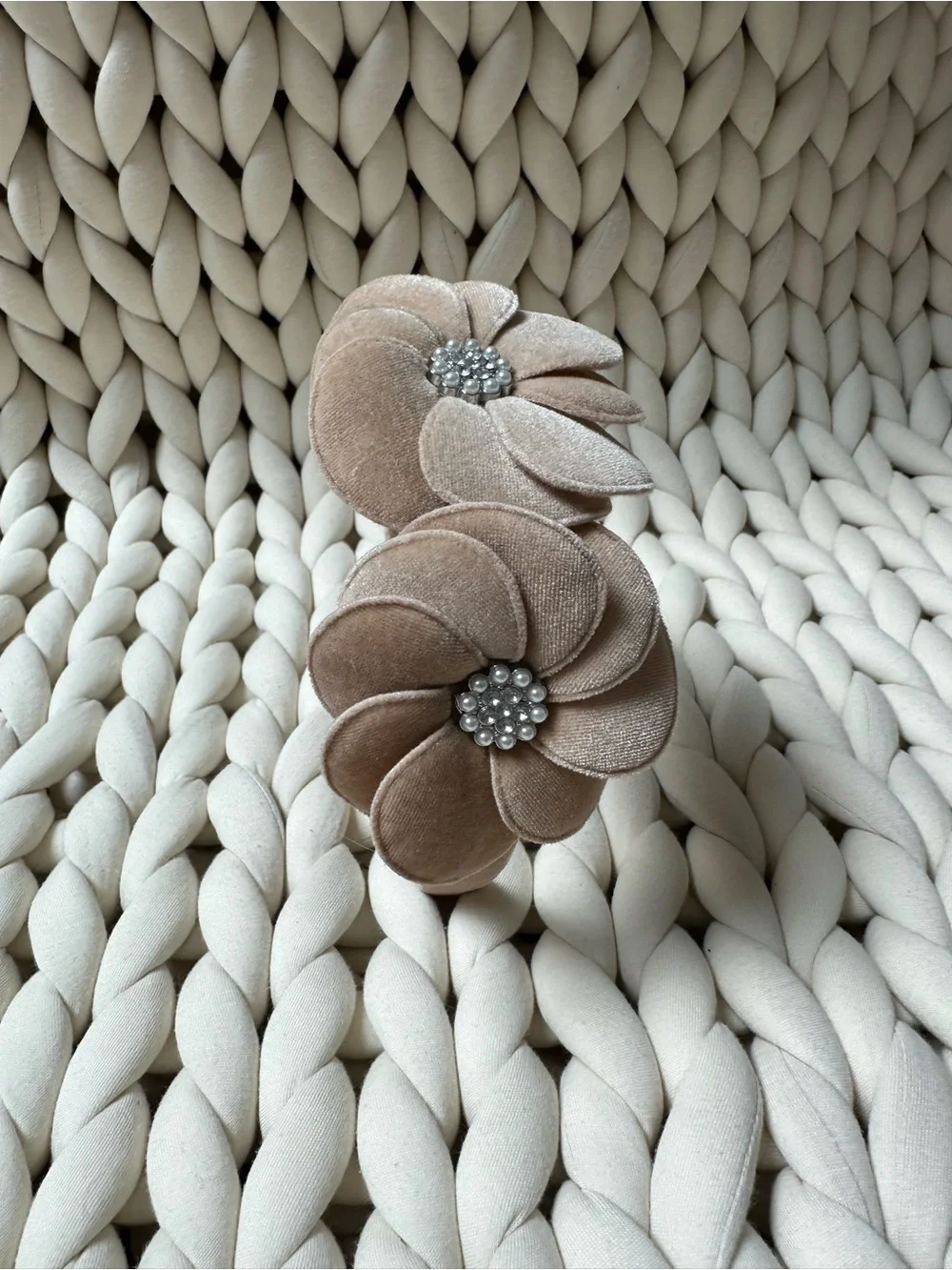 Mayoral Beige Velvet Girls Headband with Statement Flowers and Embelishments